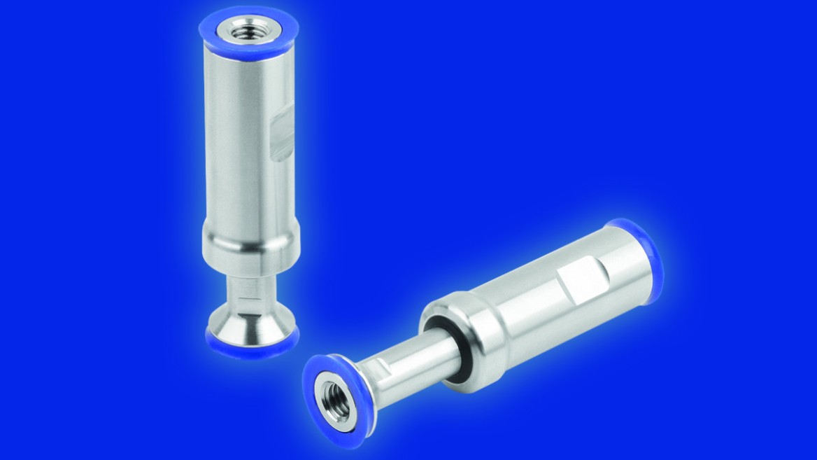 The adjustable spacer from KIPP's Hygienic DESIGN portfolio allows the distance between two components to be continuously adjusted within a range of 20 mm.