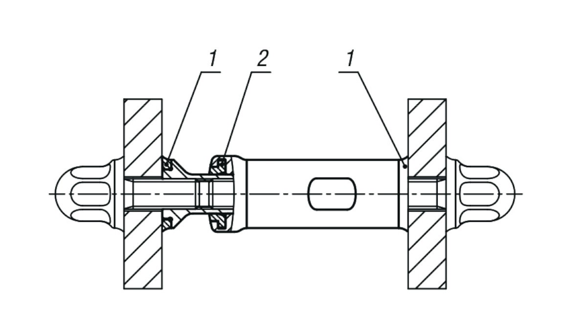 There is a Hygienic Design sealing ring (1) between the two end faces of the spacer and the components, which can be replaced if necessary. An integrated shaft seal (2) ensures process reliability by reliably preventing dust, dirt or moisture from entering the stainless steel cylinder.