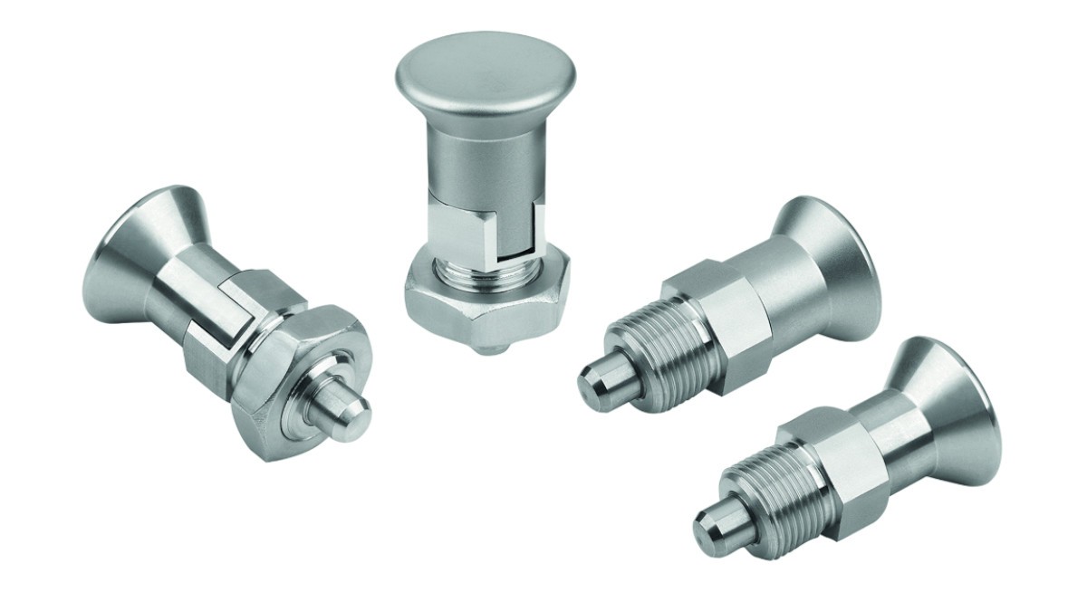 The new locking bolt with stainless steel mushroom handle from KIPP is available in two material qualities: A1 for simple applications and A4 for environments in which the component is subject to particularly high demands, such as in the chemical industry, shipbuilding or outdoor use. 