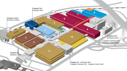 Hall plan with halls1 to 11 marked and the reference to the North, South, West and East Entrance