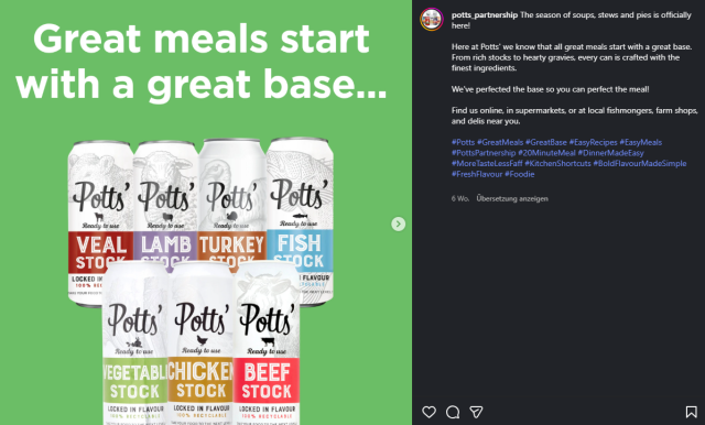 Screenshot eines Instagram-Beitrags von Potts’ 