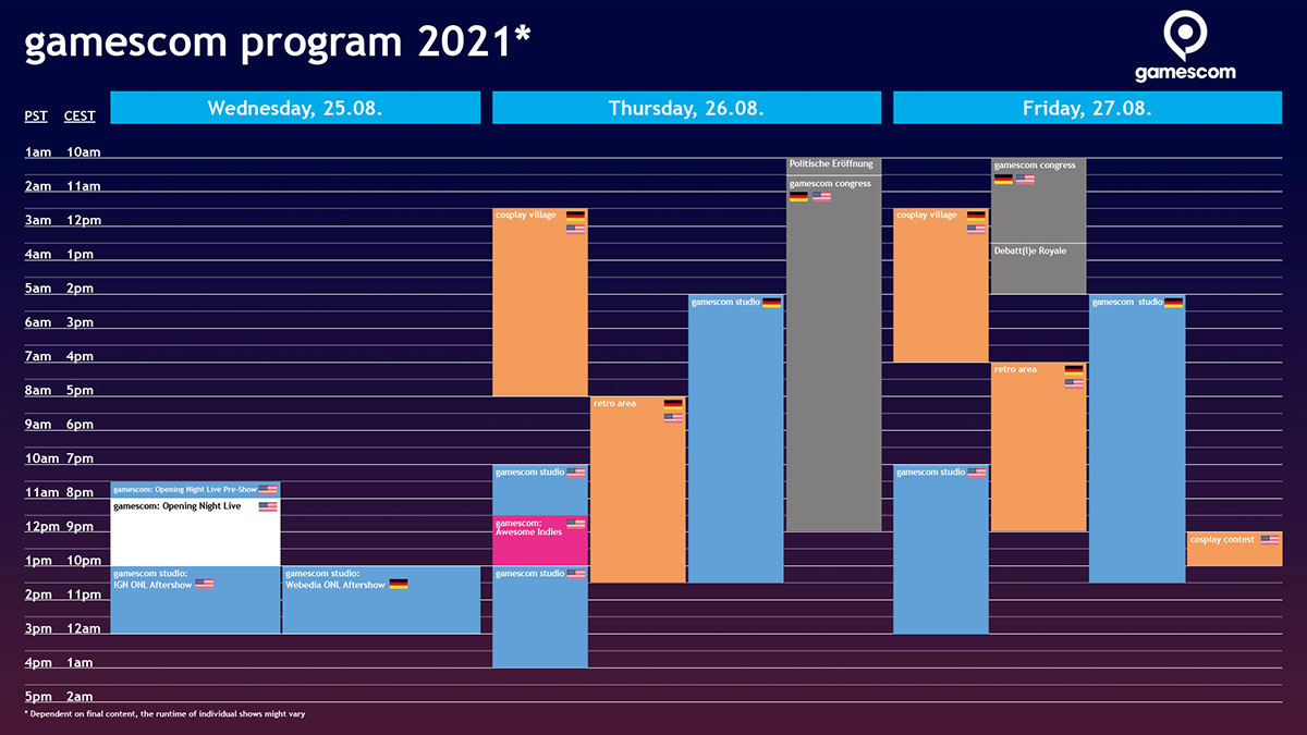 Timetable gamescom Timetable gamescom