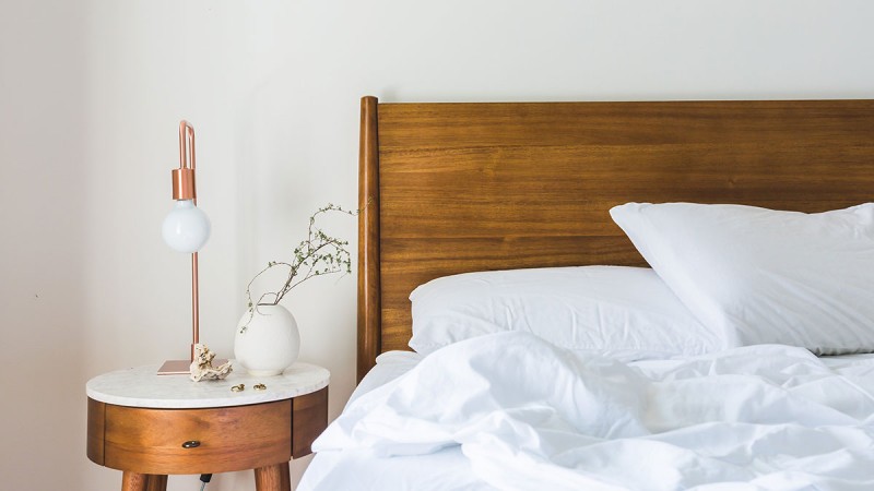 Bed in a hotel room