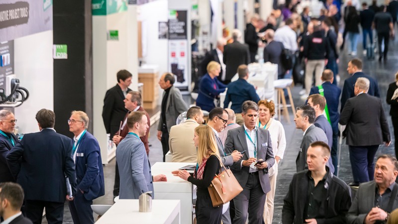 Visitors in an exhibition hall at the EISENWARENMESSE - International Hardware Fair