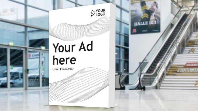 Exemplary advertising space in the boulevard of Koelnmesse in front of an escalator