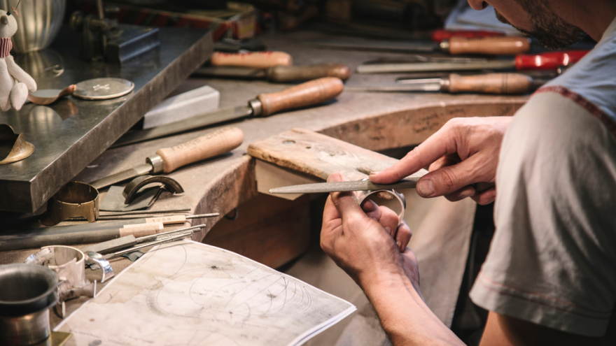 silversmith silversmith in the Georg Jensen atelier