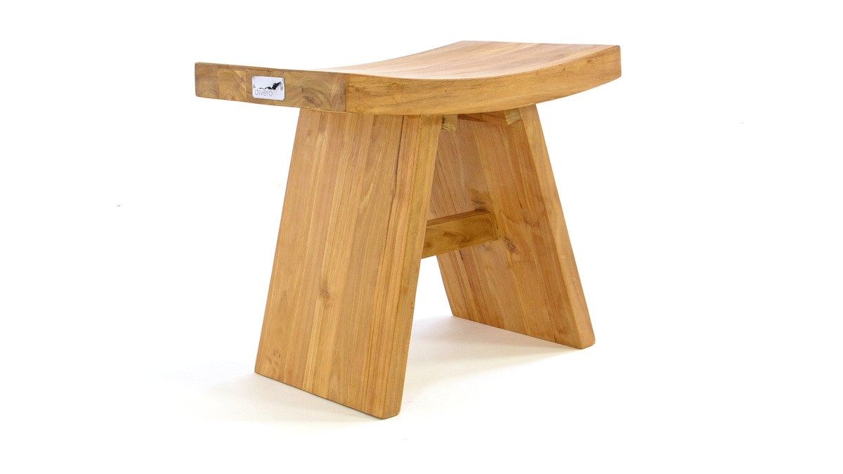 Single solid wood chair with a curved seat and wide, sturdy legs. The design is simple, robust, and functional.