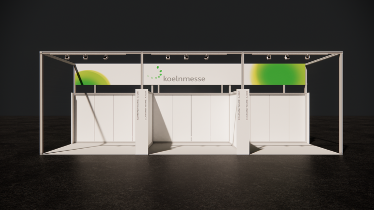 Maßgefertigter Reihengruppenstand in konventioneller Bauweise im modernen, gradlinigen Design.
